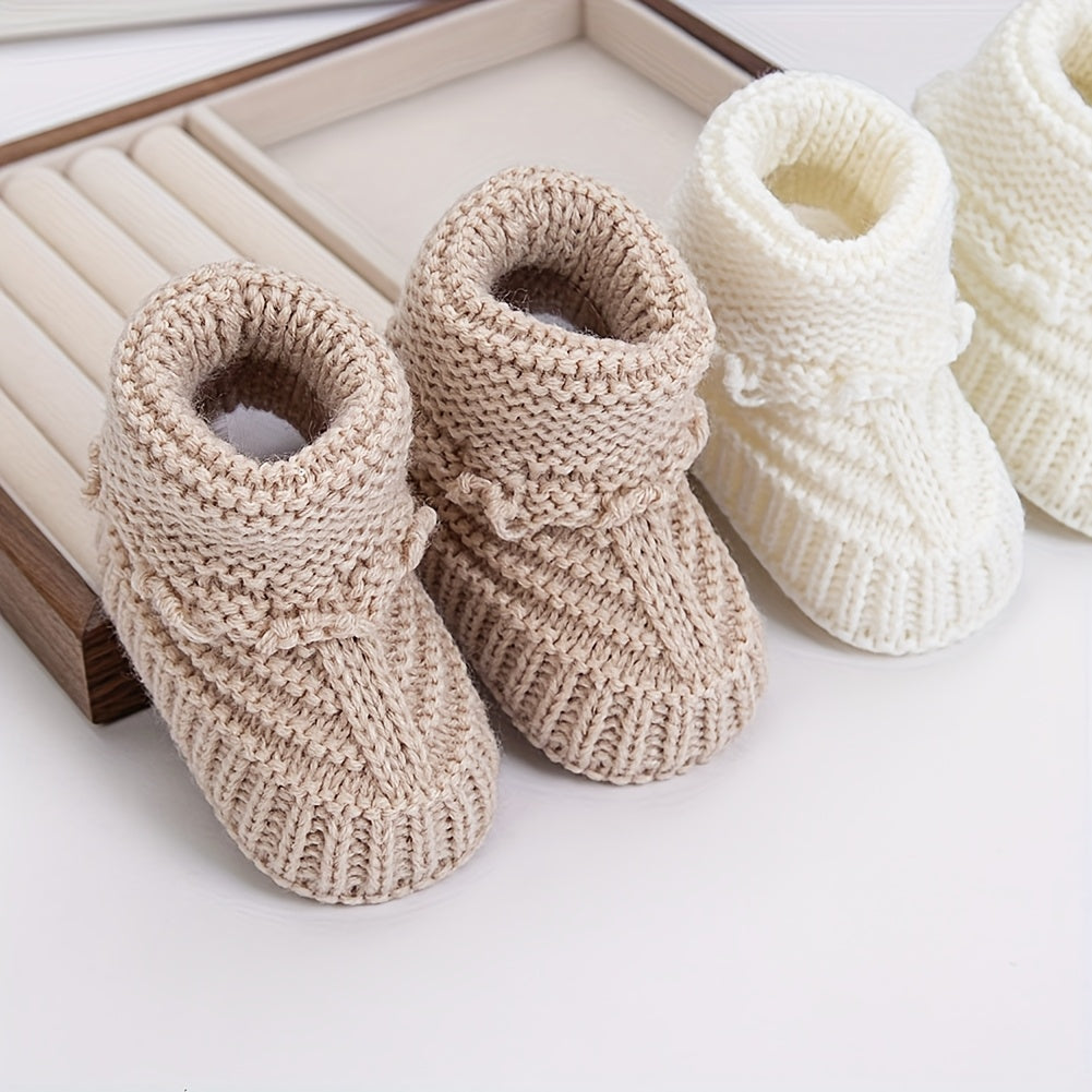 2Double/Bag 0.0-39.37Foot Baby Knitted Short Socks Solid Color Crochet Walking Socks Cream White Short Ankle Socks Baby Boy Clothing Birthday Gift