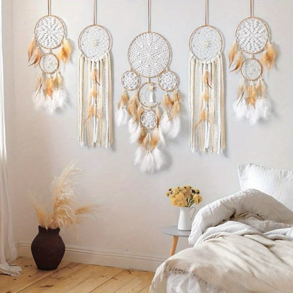 One Set5Large Handmade Moon Phase Pendant,Bohemian Style Wall Decoration,Celestial Sun and Moon Sweet Dream Bed Decoration,Bedroom Fabric Decorations-Camel