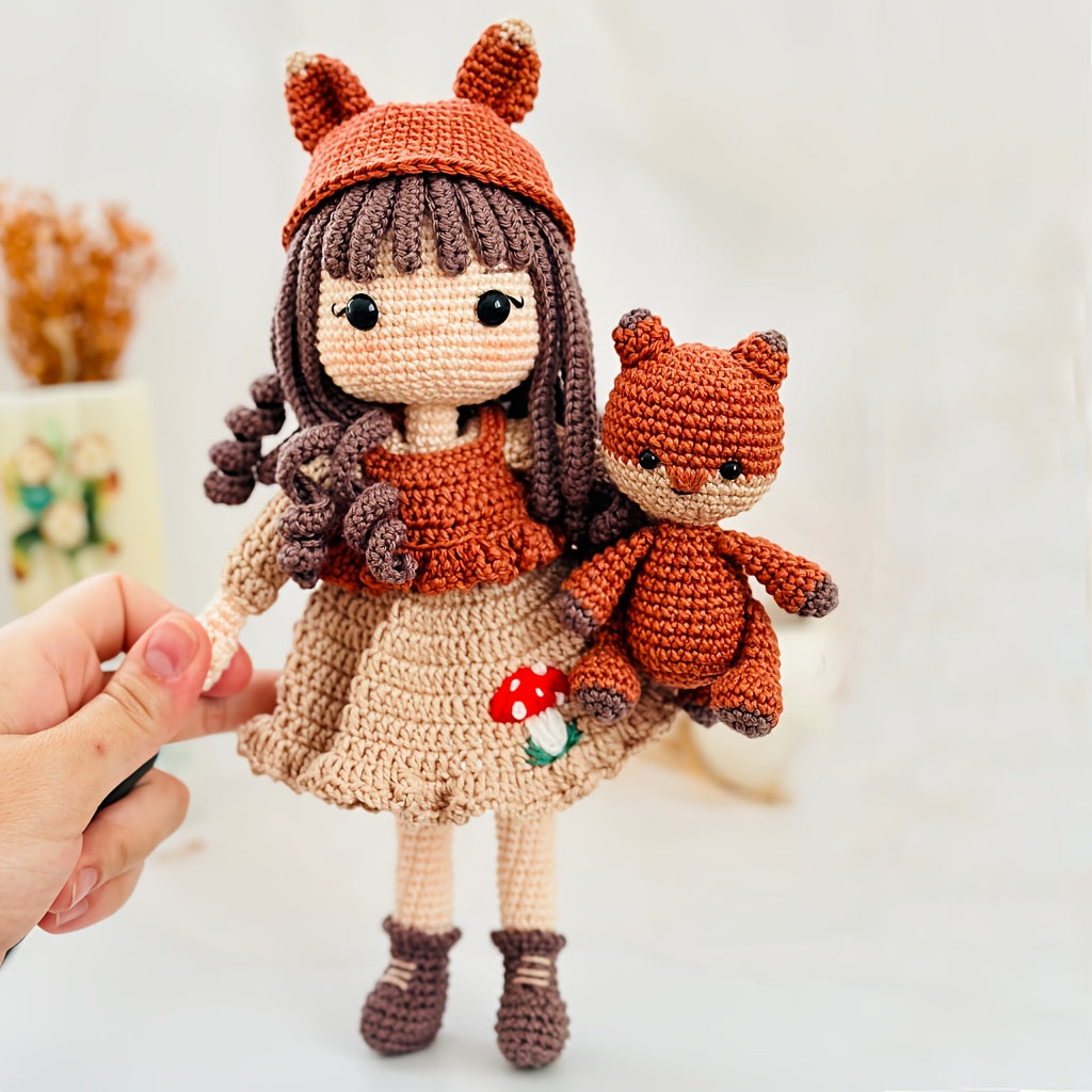1Princess Beginner Crochet Kit,Crochet Kit for Adults,With Step-by-Step Textual Tutorial,Fox Girl DIY Woven Kit,Cute and Fun Spring Summer Home Decor Ornaments,Birthday Valentine's Day Holiday Gifts