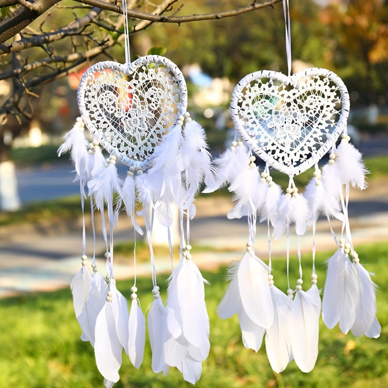 Nordic Bohemian Style Woven Hanging Decoration White Creative Hollow Heart-Shaped Dream Catcher Ramadan Decoration Home Islamic Muslim Eid Gift Eid Mubarak Party Decoration