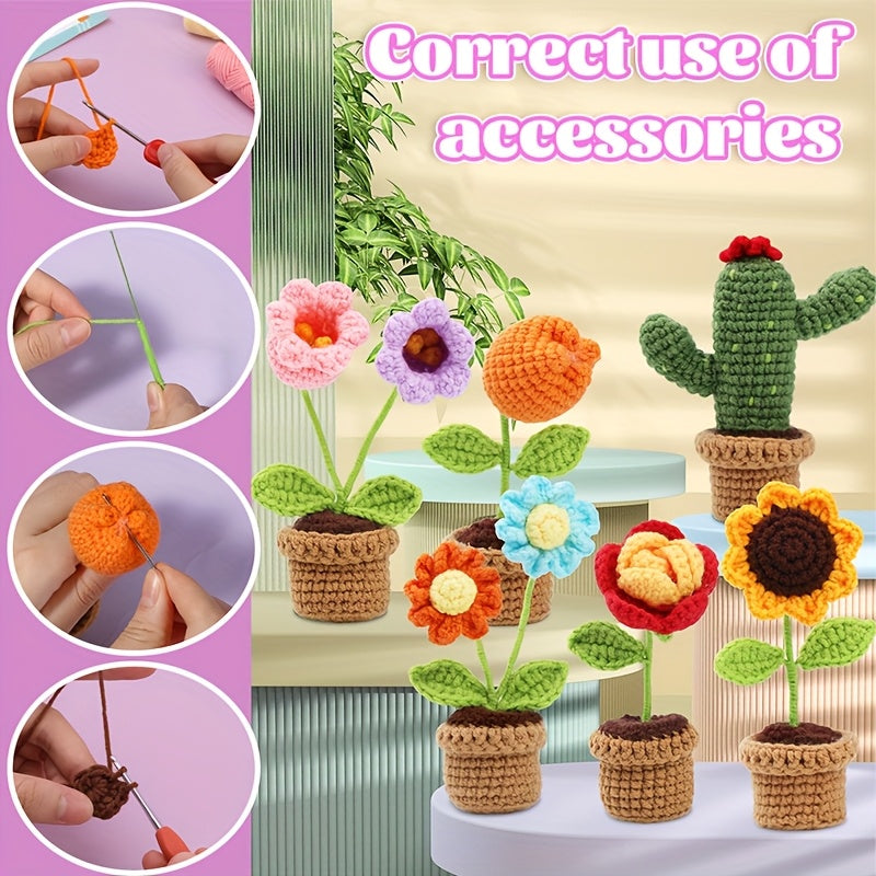 Beginner Crochet Kit,Flower Crochet Starter Kit,Home Decoration Yarn Kit with Step-by-Step Instructions and Video Tutorials