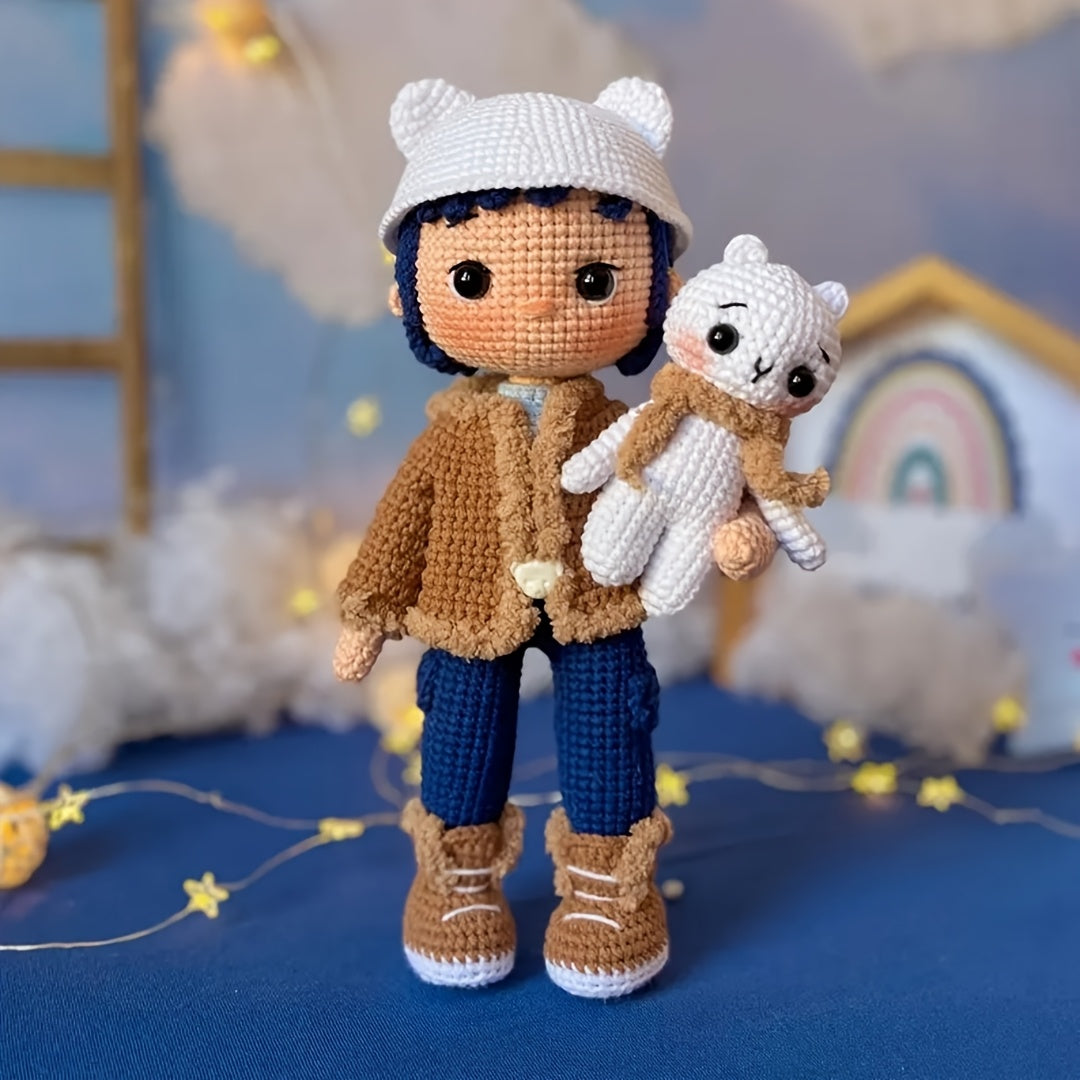 2Pieces/Set,Latest Amigurumi Adult Hand Knitting Kit,The Boy and His Bear,Cute and Fun Spring Modern Home Decor Ornaments,Non-Finished Product,With gradual PDF Text Tutorial Crochet Kit for Adults,Wedding Decorations Christmas Valentine's Day Thanksgiving
