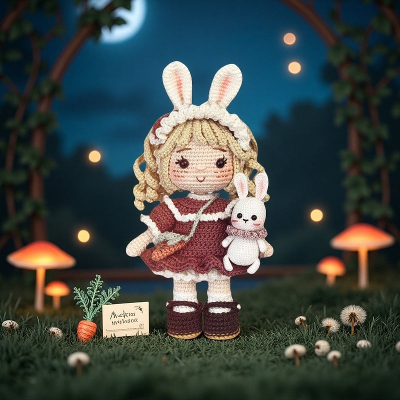 1Pieces/Set,Amigurumi Adult Crochet Handcraft DIY,Rabbit Ear Princess Magic Manor,Suitable for Beginners,Includes everything needed for crochet,Paper English Basic Knitting Tutorial Manual,Exquisite gift packaging bags,Healing Style Character Figurines,Su