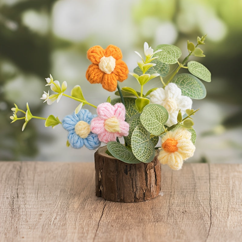 2Handmade Crochet Sunflower Flower,Knitted Mini Cute Potted Plant Home Desktop Decoration,Suitable for office desk、Gift,Sunflower