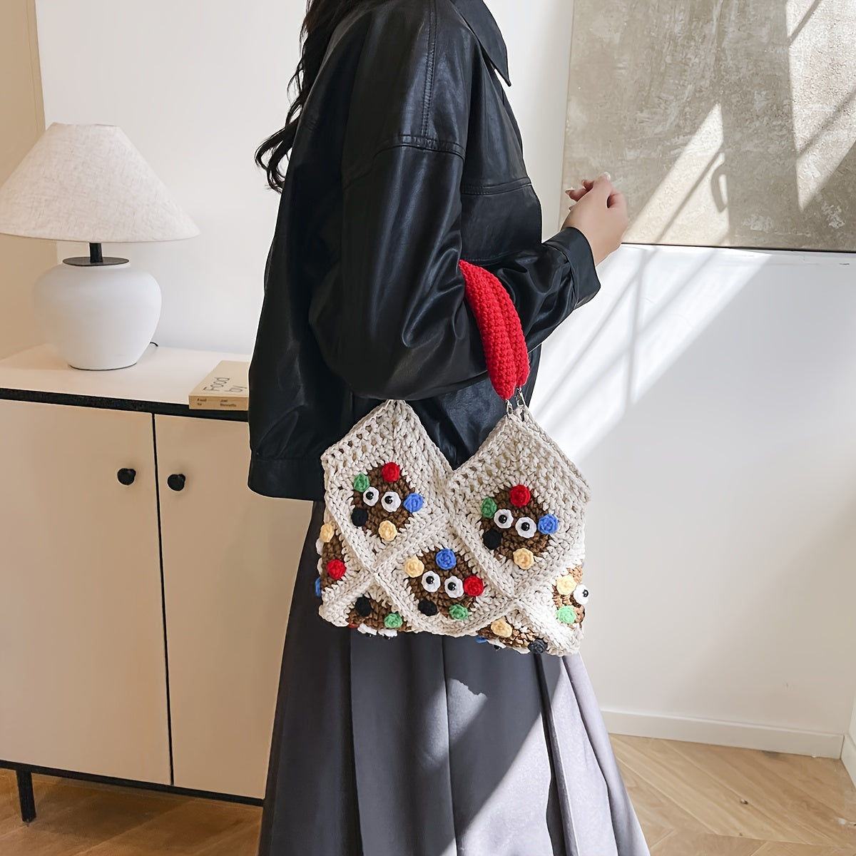 Trendy Hot-Selling Fashion Versatile Handmade Crochet Yarn Coal Ball Handbag(Finished Package)