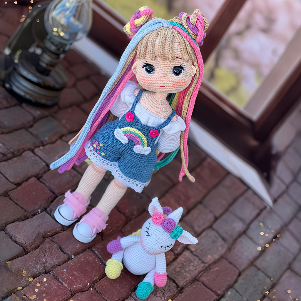 3pcs Adorable Sister Flower Hair Accessories Crochet Kits - Rainbow Girl & Unicorn Dolls with English Instructions - DIY Crochet Tote Bag, Perfect for Birthdays, Valentine'S Day, Weddings, Thanksgiving Gifts, All-Season Crafts, Birthday Crafts | Playful D
