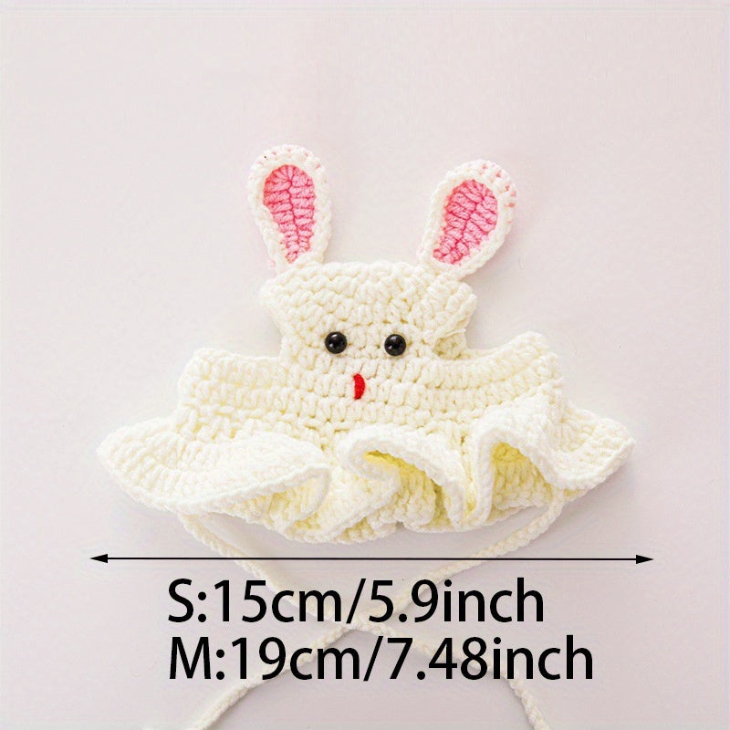 2Elegant Crochet Cat Hat with Bunny Ears,Ruffled edges and floral decorations - 100% Polyester Pet Clothing for Small to Medium Cats - Birthday、Holiday and Travel Photography Accessories - Comfortable Pet Clothing,Cute Bunny Theme,Comfortable Close-Fittin