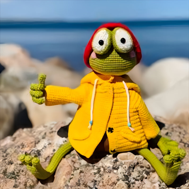 2Pieces/Set,Adult Handmade DIY Crochet Kit,Wearing a coat with a frog and duck,Non-Finished Product,With Step-by-Step Text Tutorial,Cute and Fun Spring Home Office Desk Decorations,Easter Christmas Valentine's Day Mother's Day Father's Day Party Favors Bi