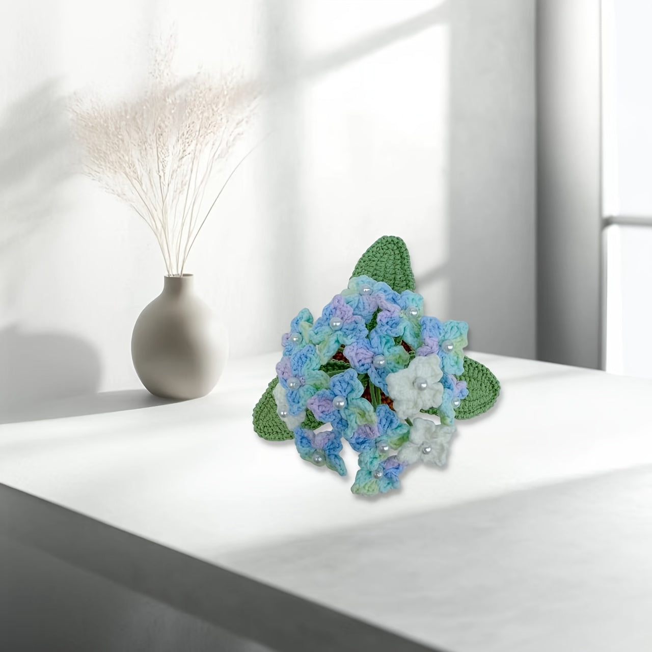 Handmade Crochet Hydrangea Potted Plant,Holiday Decoration,Car Ornaments,Birthday Gift