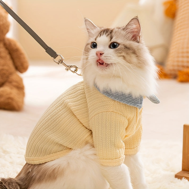 1An elegant cat-patterned cardigan>Spring and Autumn Thin Cardigan Blue Cat Kitten Hairless Cat Pet Dog Clothes>All-Season Traction Cat and Dog Clothes>Color Block Base Shirt