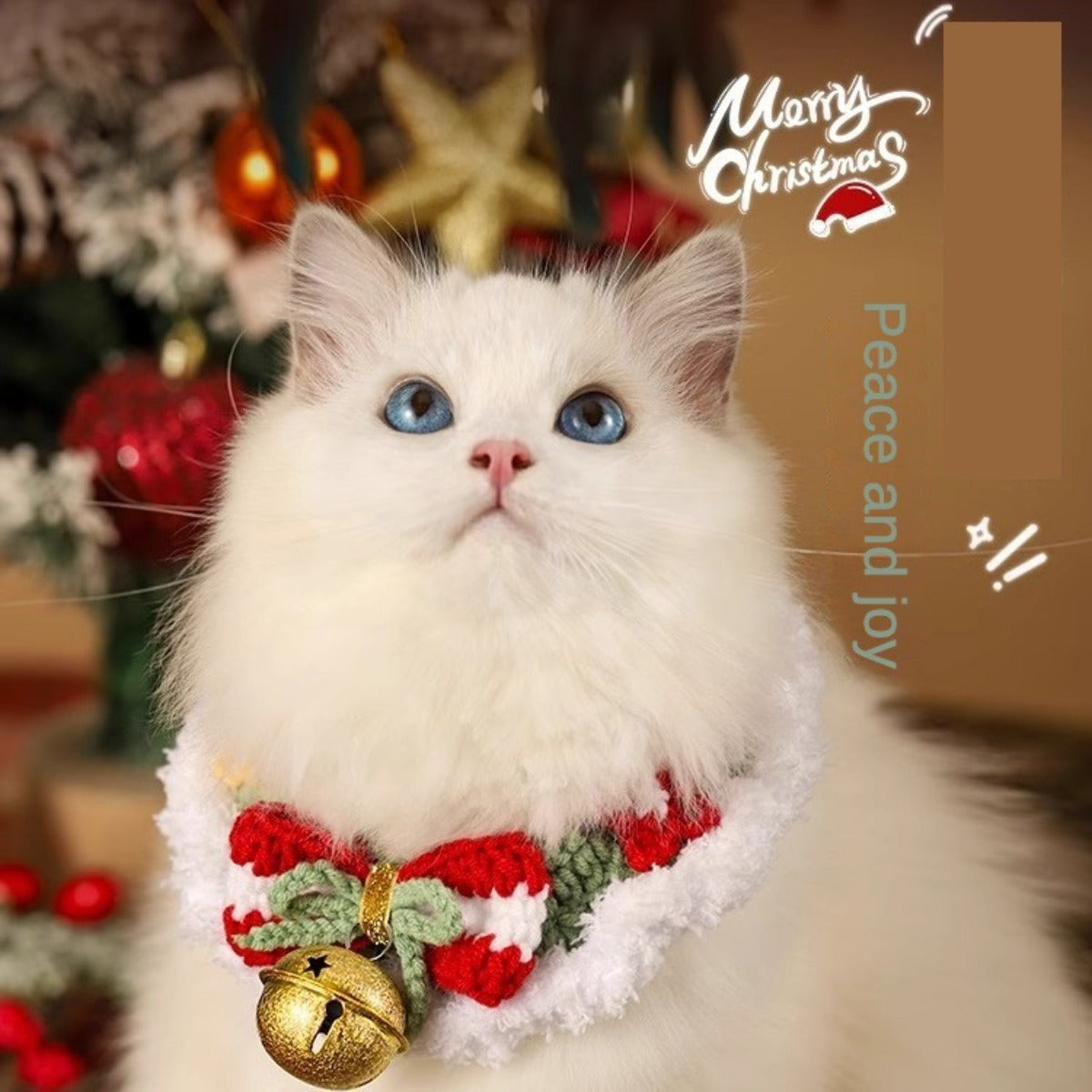Christmas Cat Scarf,Knitted Pet Collar,Holiday Cat Hat,Medium-sized dog,Cotton Fabric,Seasonal Winter Pet Accessories,With Rope Closure System