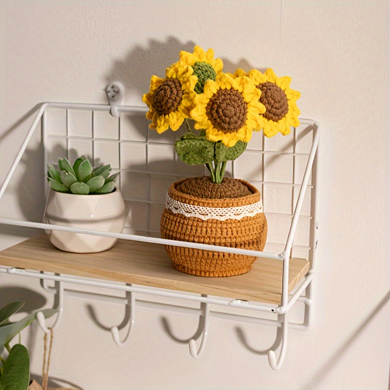 Room Decoration 1 Handmade Crochet Sunflower Potted Plant,Positive Vibration Polyester Fiber Desktop Decoration,Suitable for Living Room,Home Decoration,Christmas Decorations,Best Gift