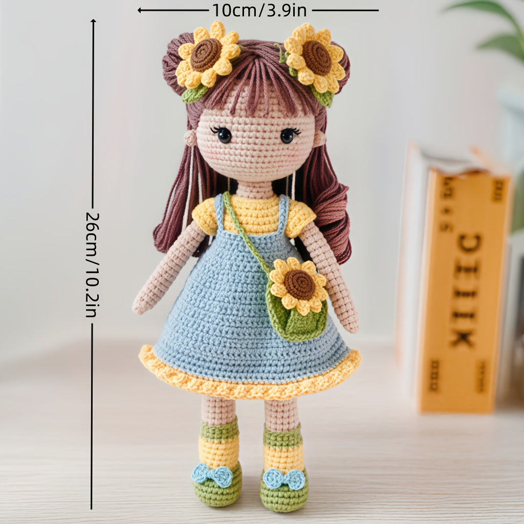 1Set Princess Crochet Kit for Beginners, Beginner Crochet Kit for Adults with Step-by-Step Text Tutorials, Sunflower Girl DIY Crafts for Adults, Birthday Festival Gifts, Cute Funny Modern Home Decorative Ornaments