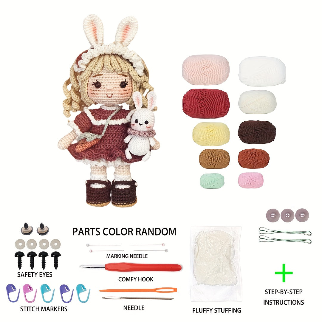 1Pieces/Set,Amigurumi Adult Crochet Handcraft DIY,Rabbit Ear Princess Magic Manor,Suitable for Beginners,Includes everything needed for crochet,Paper English Basic Knitting Tutorial Manual,Exquisite gift packaging bags,Healing Style Character Figurines,Su