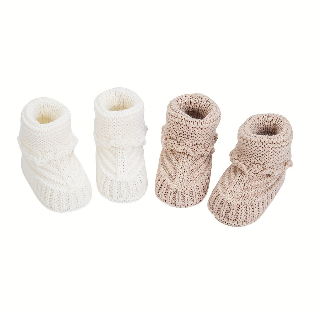 2Double/Bag 0.0-39.37Foot Baby Knitted Short Socks Solid Color Crochet Walking Socks Cream White Short Ankle Socks Baby Boy Clothing Birthday Gift