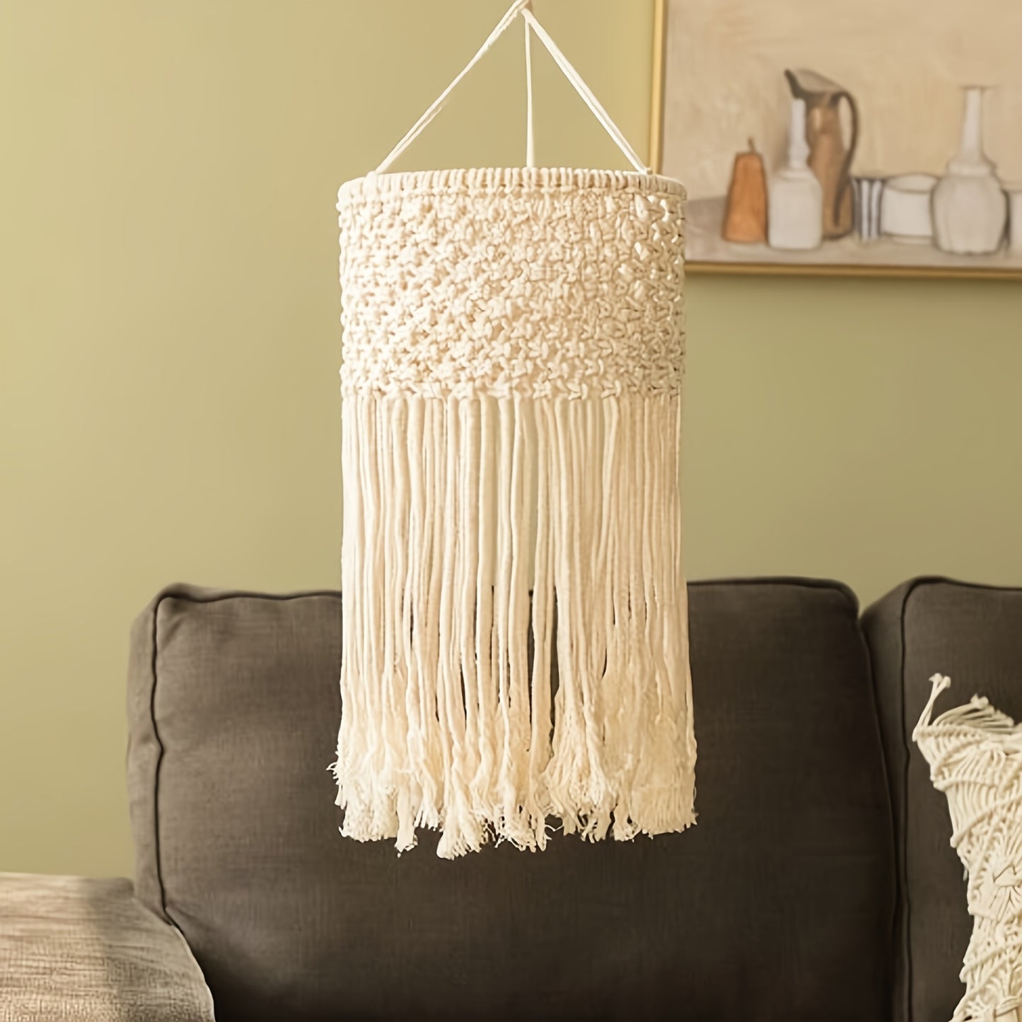 1Bohemian Style Handwoven Beaded Tassel Lampshade - White Blue Art Decorative Hanging Lampshade,Suitable for Living Room、Bedroom、Terrace Decoration(Bulb Not Included),Bedroom Ceiling Decoration | Tassel Decoration | Handicraft Quality,Room Decoration