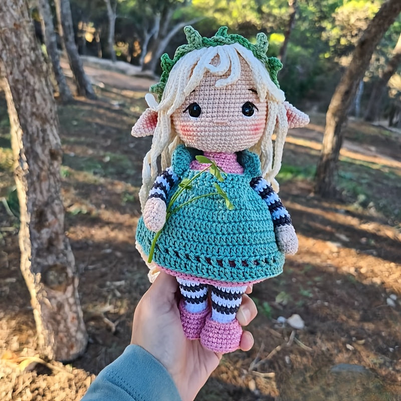 White Hair Fairy Girl Crochet Kit,Suitable for beginners,Crochet Kit for Adults,With Step-by-Step Text Tutorial,Girl wearing a dress,Adult DIY Handicrafts,Cute and Humorous Home Decorations,Birthday Valentine's Day Holiday Gifts