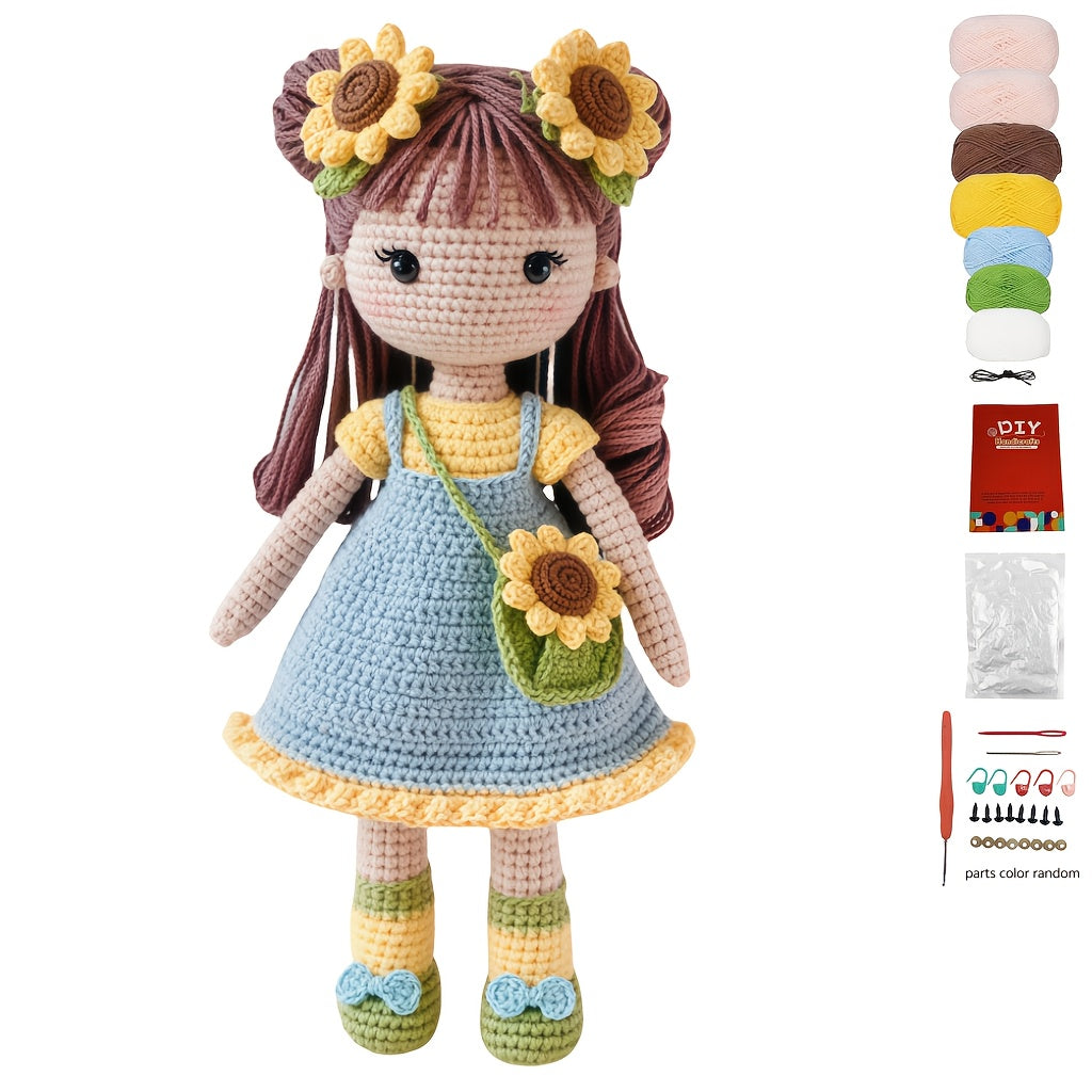 1Set Princess Crochet Kit for Beginners, Beginner Crochet Kit for Adults with Step-by-Step Text Tutorials, Sunflower Girl DIY Crafts for Adults, Birthday Festival Gifts, Cute Funny Modern Home Decorative Ornaments