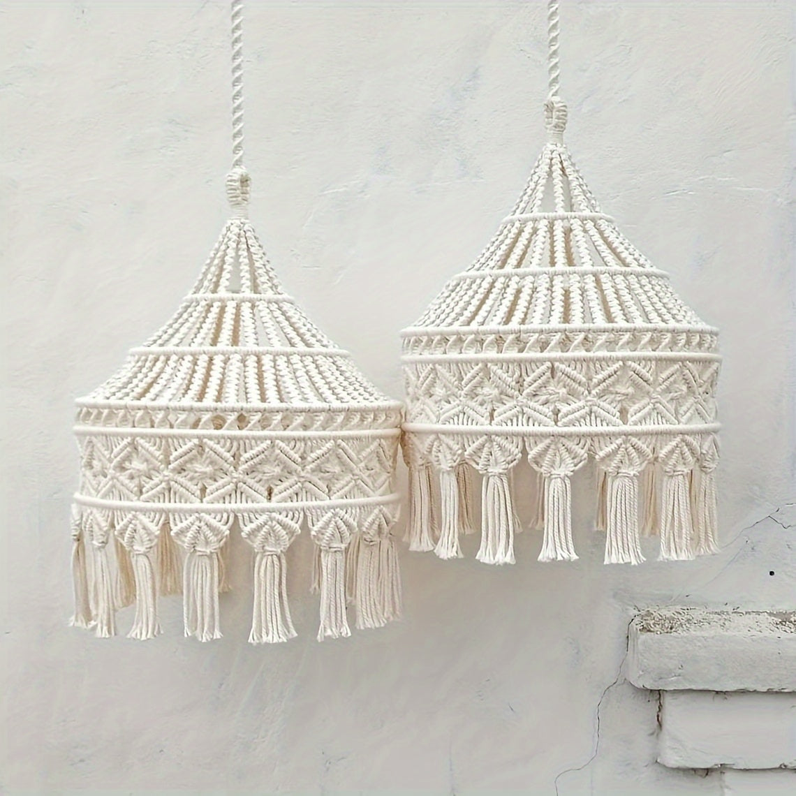 Bohemian Style Handwoven Tassel Lampshade - Large Decorative Hanging Lampshade,No Battery Required(Does not include lamp body),Handmade,Chandelier