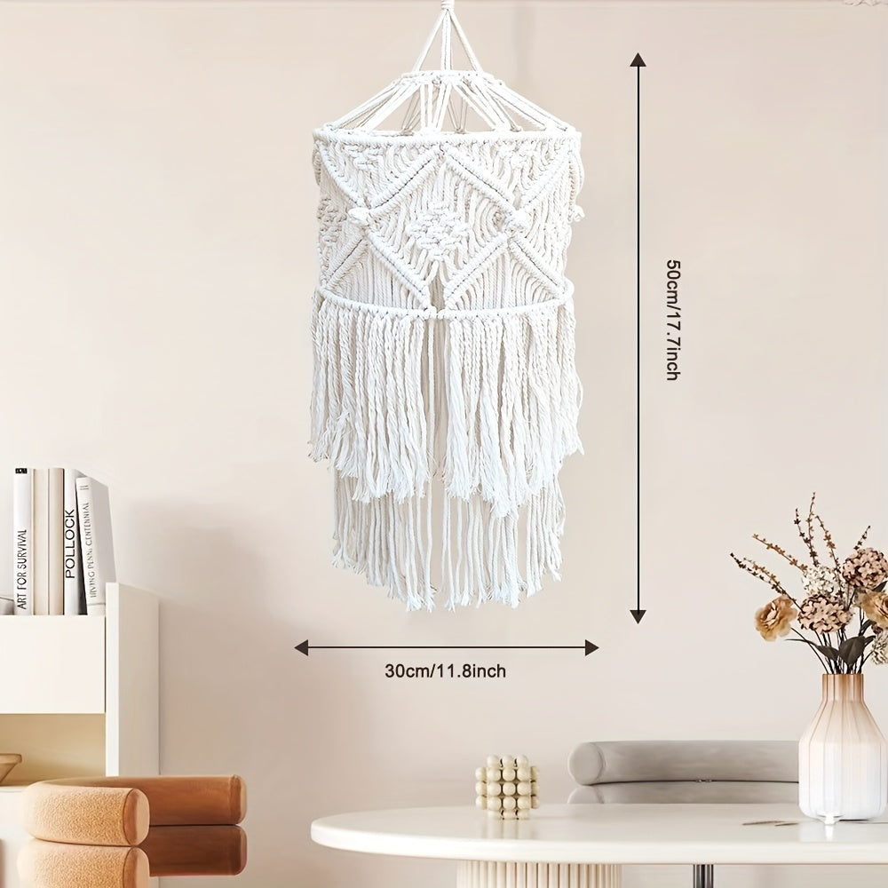Bohemia style grids Handwoven Tassel Lampshade - Large Decorative Hanging Lampshade,No Battery Required(Lamp not included),Handmade,Chandelier