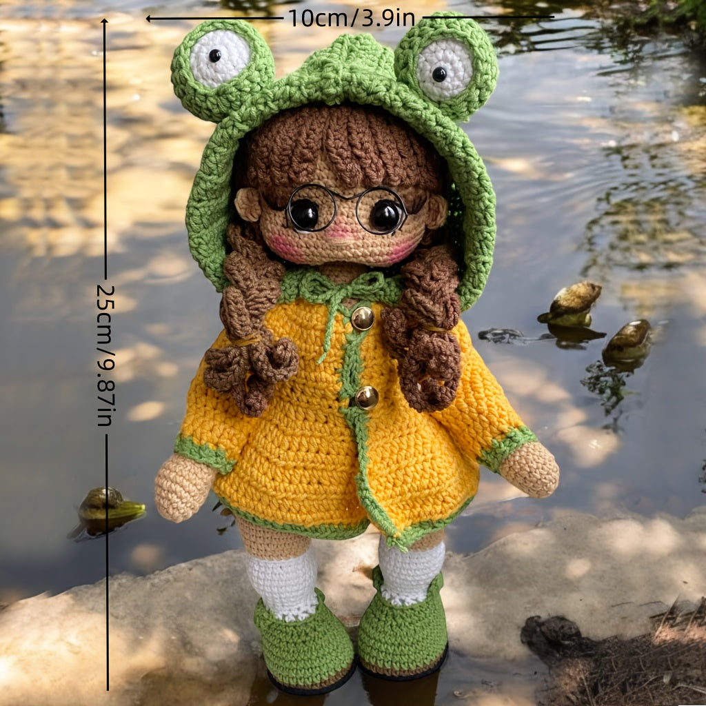 Little Girl with Frog Glasses Crochet Kit - DIY Crocheted Set with Yarn, Hooks, and Step-by-Step Tutorial, Perfect for Home Decor, Ideal Gift for Crochet Enthusiasts, Christmas and Birthday Present, Crochet Kits