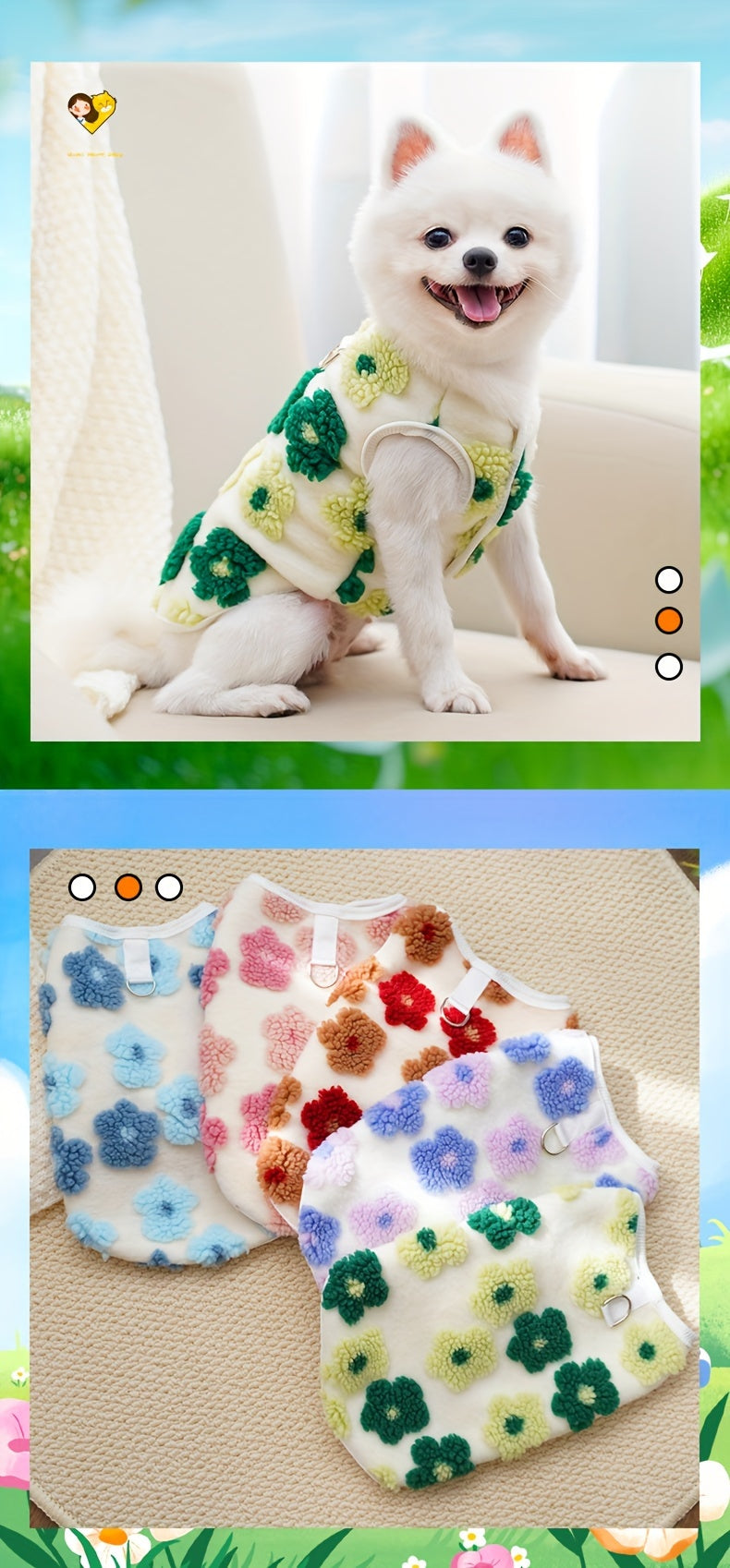 plaid Floral Fuzzy Double Layer Pet Vest,Suitable for Small to Extra Small Size Dogs and Cats - Keep Warm、Non-waterproof Autumn and Winter Clothing,With snap button,green/purple、Blue/Pink、Brown/Orange Optional,Pet Winter Clothing|Fashion Pet Clothing|Snap