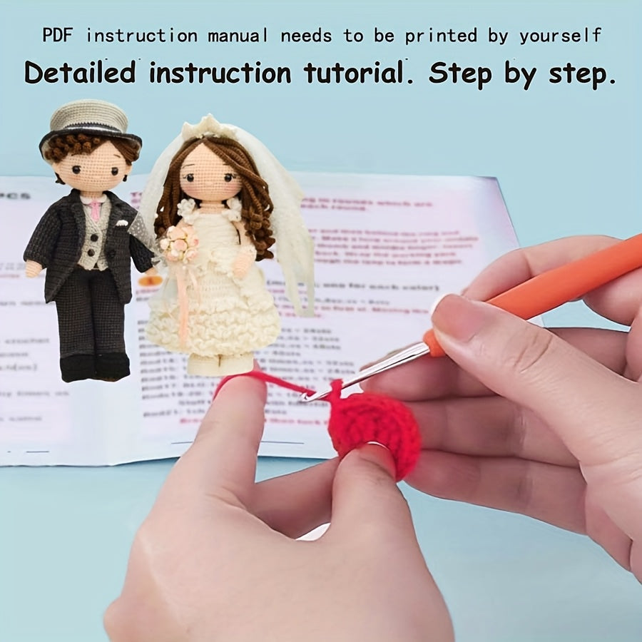 Beginner Crochet Kit for Adults - DIY Newlywed Couple Pattern Yarn Set with Step-by-Step Video Tutorials, Romantic Wedding Figurine, Ideal for Home Decor and Gifts, Beginner Crochet Projects|Decorative Item|Knitted Texture, Crochet Kit for Beginners, Wedd