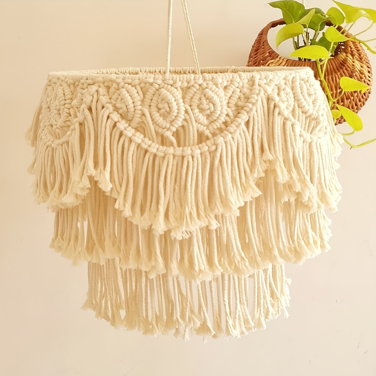Handmade Bohemian Tassel Pendant Lampshade - Art Fabric Decorative Lighting,Exquisite Crochet Design,Easy to Install,No Battery Required,Multifunctional Home Decor,Wireless Lighting Accessories,Edge Curling Art Decoration