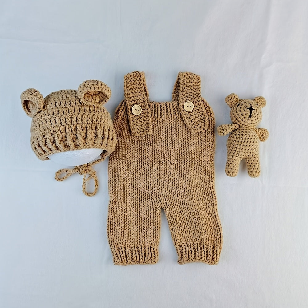 3Hand-Knitted Panda and Rabbit Newborn Photography Outfit - Shorts、Hat、Baby Boys and Girls' One-Piece ShortsSuit、Polyester Fiber、The perfect souvenir gift、Baby Clothing | Optimistic Design | Durable polyester、Baby Clothing