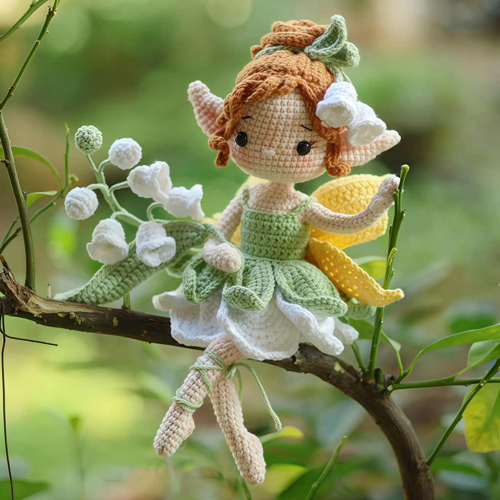 1pc/set, beginner DIY crochet set, Lily of the Valley flower fairy Girl, DIY crochet materials include yarn and hooks, complete DIY handicraft set with crochet teaching steps, perfect for home decoration and gifts, suitable for experienced crochet enthusi