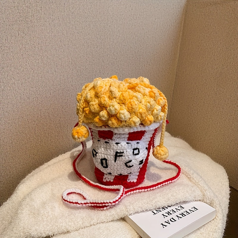 Fashion Popcorn Shape Crochet Woven Crossbody Phone Bag - Colorful Knit Shoulder Bag,Unlined