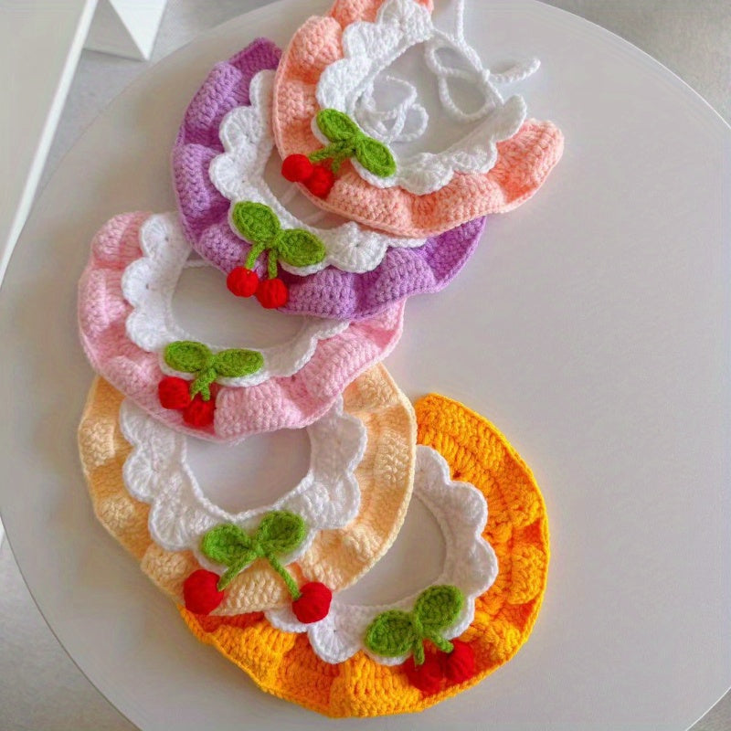Handmade Crochet Pet Bib Collar(For Cats and Small Dogs)- Cute Animal Patterns(Bear、Rabbit、Lion)Pair with Floral and Polka Dot Patterns,Soft yarn material,Bright colors,Oval design is comfortable and easy to identify