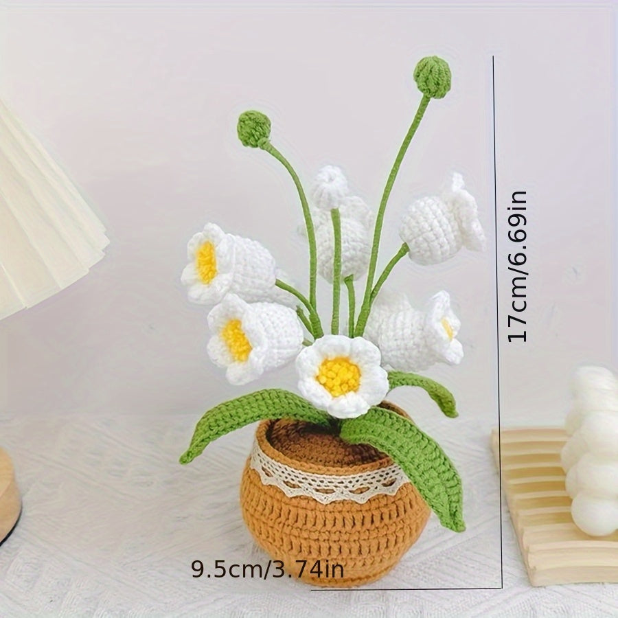 Handmade Crochet Finished Lily of the Valley Potted Plant Home Office Decorations and Arrangements