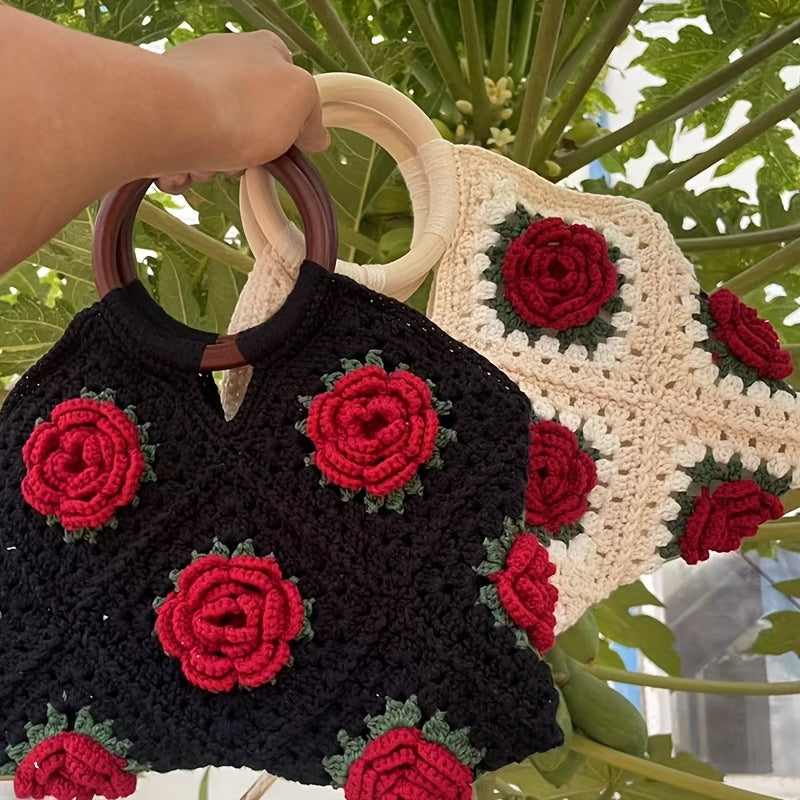 Finished Handmade Crochet Bag High-end Vintage Bag Tote Bag Evening Bag 3D Floral Bag