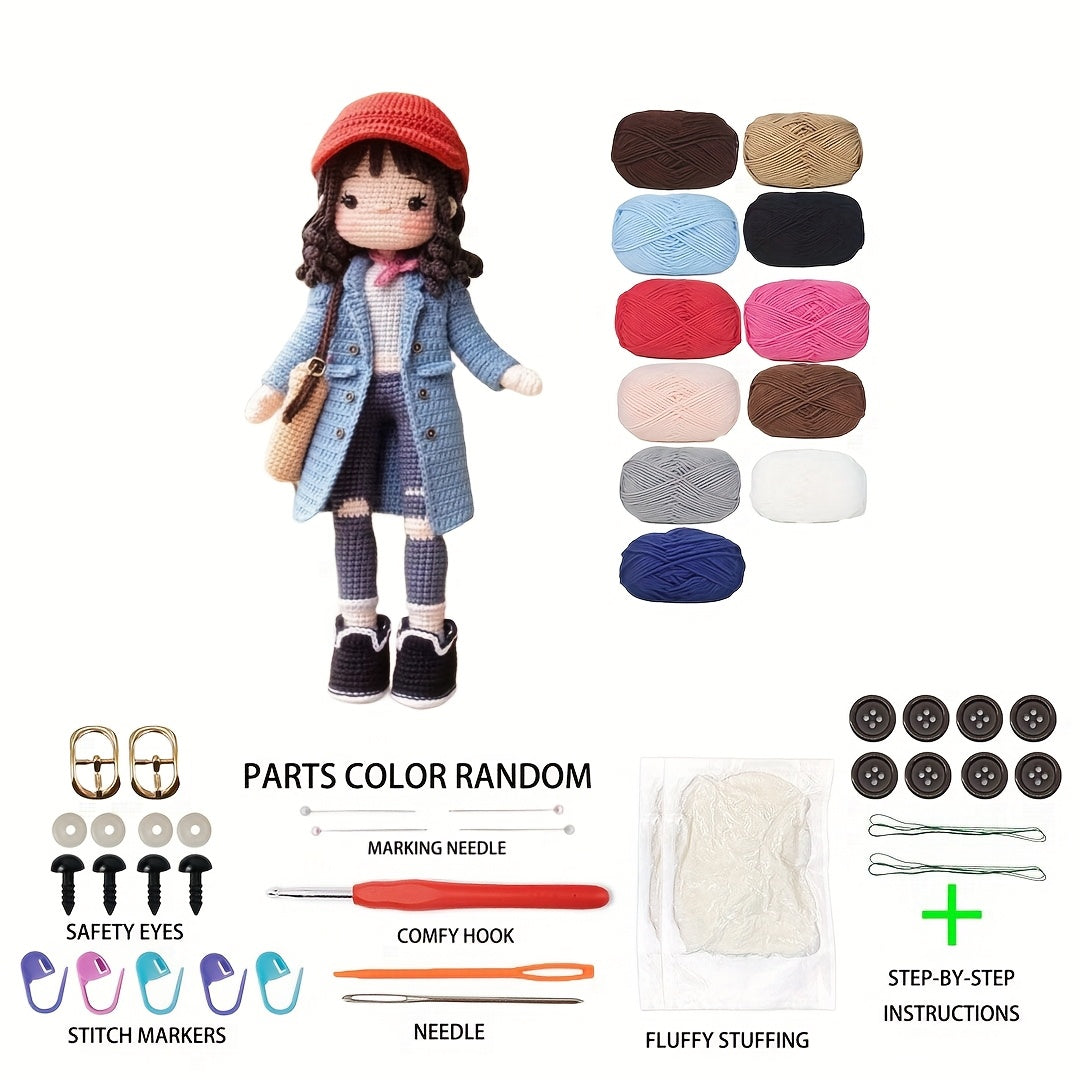 1Piece Beginner Crochet Kit for Girls,Crochet Kit for Adults Beginners with Step-by-Step Text Tutorial,Intellectual Trench Coat Goddess DIY Knitting Kit,Can be given to girls DIY Dress up,Cute and Fun Home Decor Ornaments,Birthday Valentine's Day Hallowee