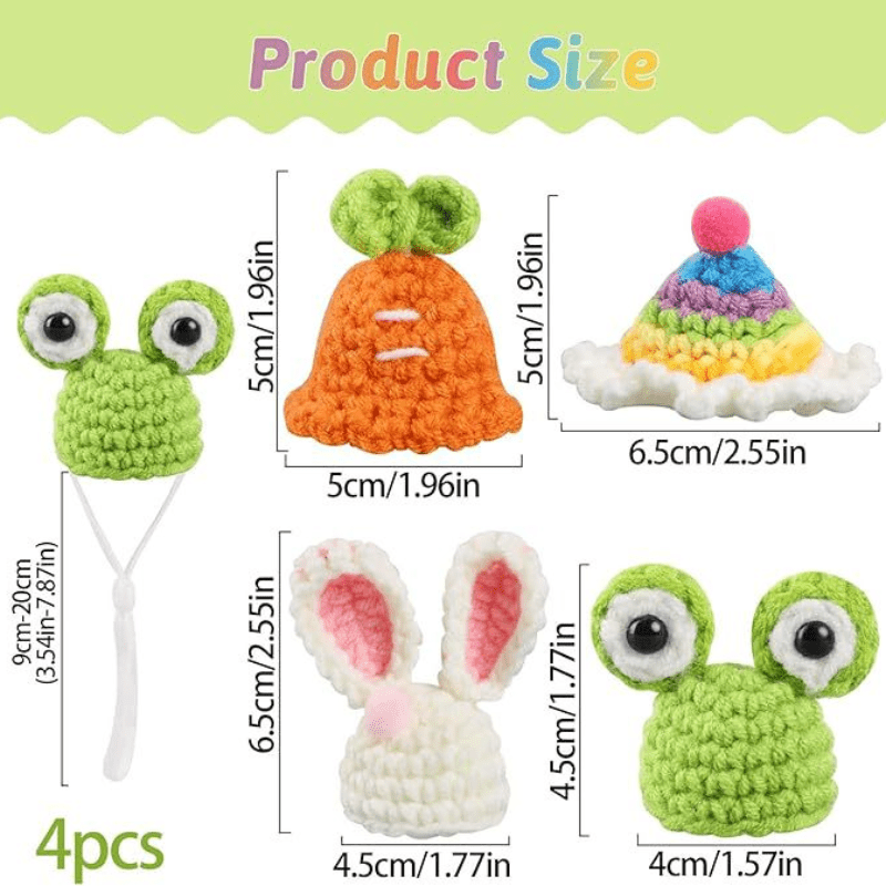 4 Pack of Handmade Crochet Animal Hats,Suitable for Hamsters、Small Pets and Reptiles - Polyester Comfort Hat,Decorated with cute ears and eyes,Suitable for Christmas and Winter