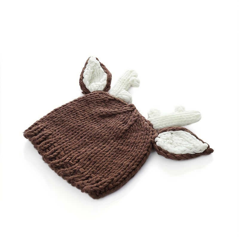 Christmas Reindeer Brown Two-Piece Set Handmade Baby Velvet Knitted Photography Props