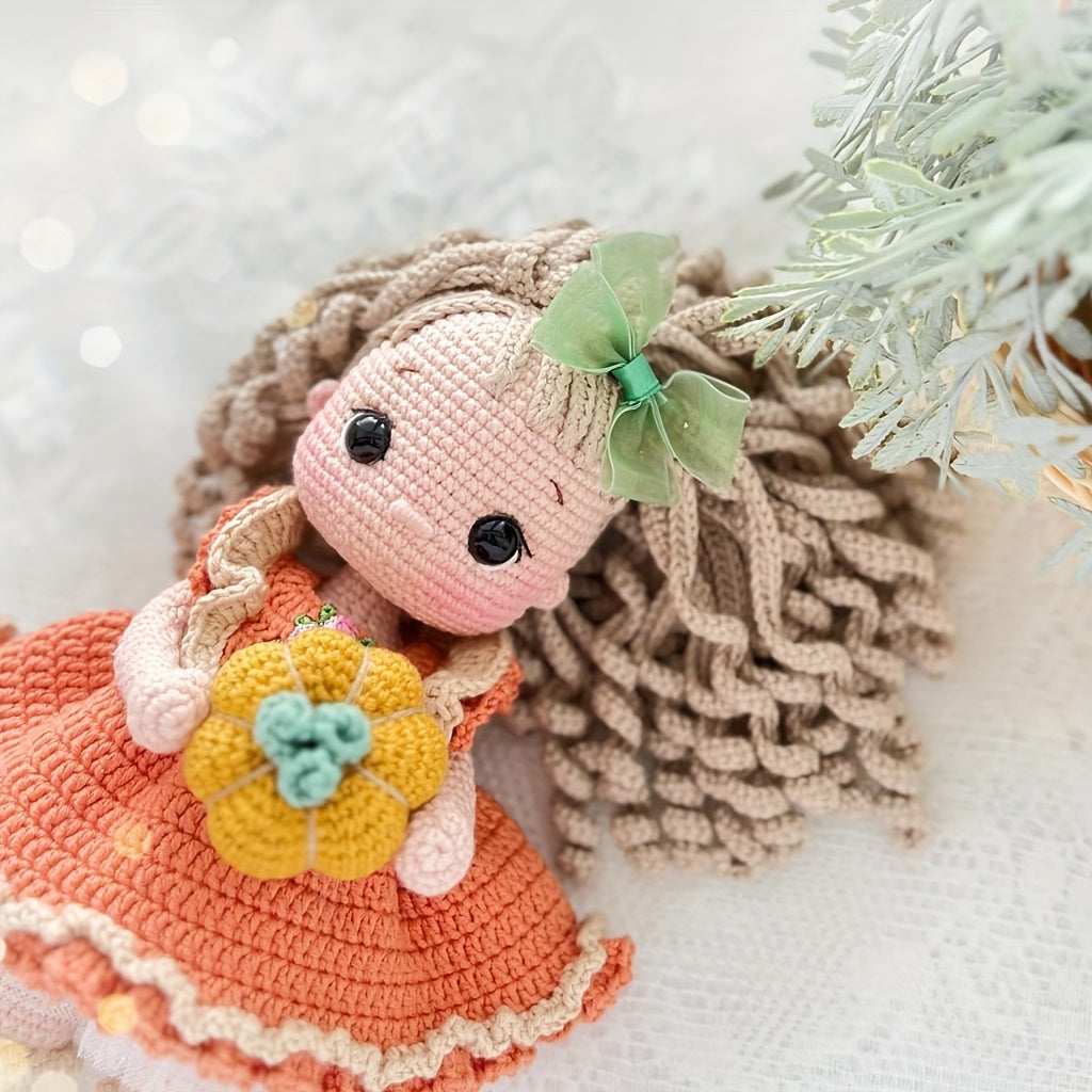 1 Beginner Princess Crochet Kit,Crochet Kit for Adults Beginners with Step-by-Step Text Tutorial,Pumpkin Girl DIY Knitting Kit,Cute and Fun Home Decor Ornaments,Birthday Valentine's Day Holiday Gifts