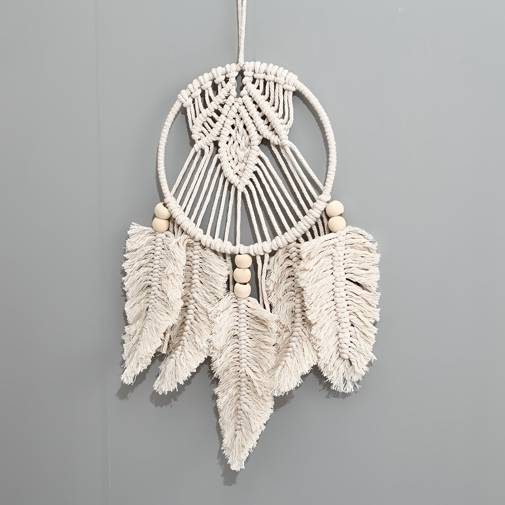 Bohemian Style Rope Wall Hanging Nordic Style Handwoven Hanging Decoration Cotton Rope+Wooden Bead Decorative Hanging Suitable for Bedroom Living Room Hallway Wall