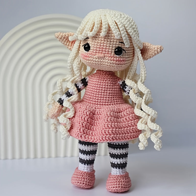 White Hair Fairy Girl Crochet Kit,Suitable for beginners,Crochet Kit for Adults,With Step-by-Step Text Tutorial,Girl wearing a dress,Adult DIY Handicrafts,Cute and Humorous Home Decorations,Birthday Valentine's Day Holiday Gifts