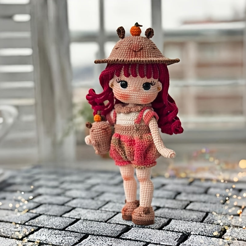 2A red-haired girl + Hat - Handmade Crochet DIY Material Set,Girl Pattern - Includes English Paper Manual,Complete Tool Set - Suitable as a birthday gift,Comes with a gift bag,Suitable for All Seasons - Unfinished product,Birthday Party Handicrafts | Fun