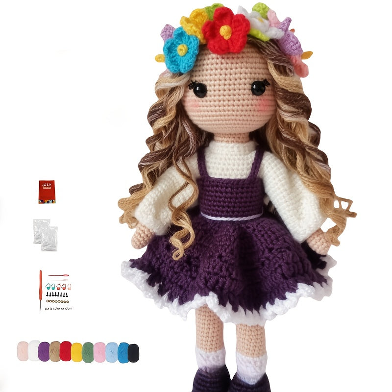 1Princess Beginner Crochet Kit,Crochet Kit for Adults,With Step-by-Step Textual Tutorial,Girl in Purple Dress DIY Adult Crafts,Birthday and holiday gifts,Cute and Fun Modern Home Decor Ornaments