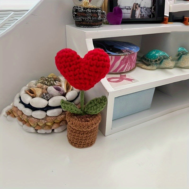1pc Valentine's Day Gift Heart-Shaped Potted Plant,Hand-woven Artificial Flower Decoration,Home Decor Small Ornaments