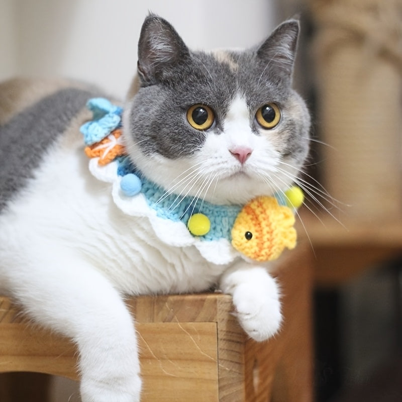 Handmade Cute Crochet Cat and Dog Scarf,Comes with a pink bow tie、Rabbit ears and cherry embellishments – Lightweight、Fashion、Suitable for All Seasons – Suitable for small to large pets