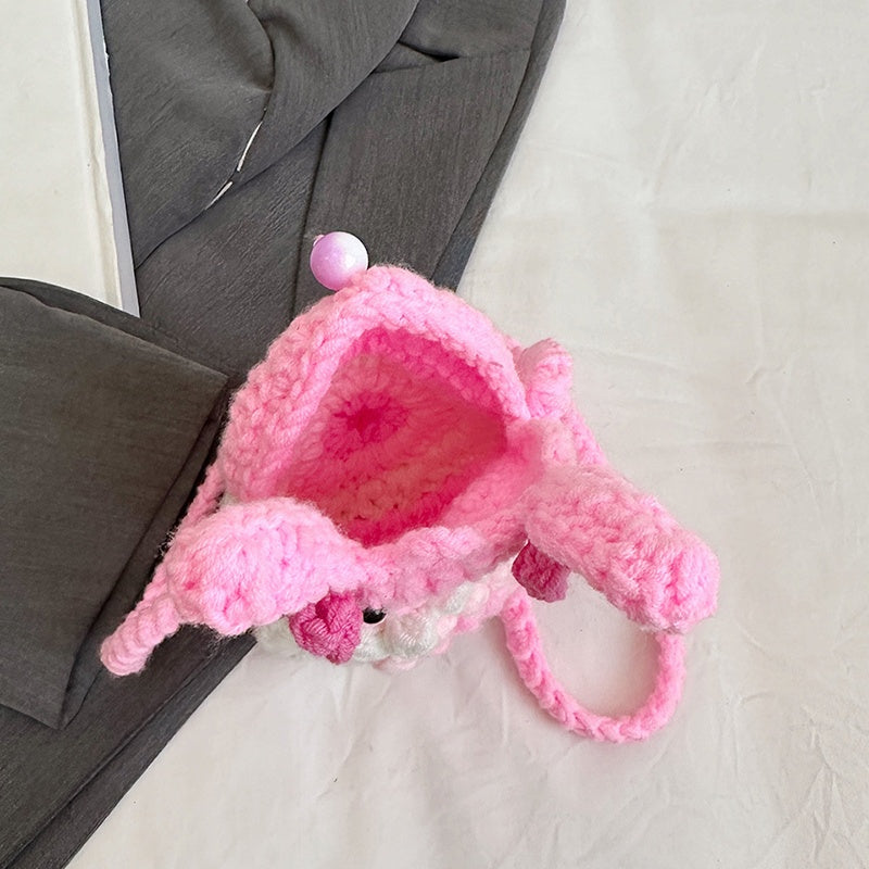 Handmade Crochet Rabbit Crossbody Bag - Adjustable Shoulder Strap,Cute Bunny Design,Suitable for mobile phones/Card/Change,Pink and yellow sweet style,Korean and Japanese Style Women's Fashion Accessories,Practical Small Bag,Fabric Craft,Simple Style,Soft