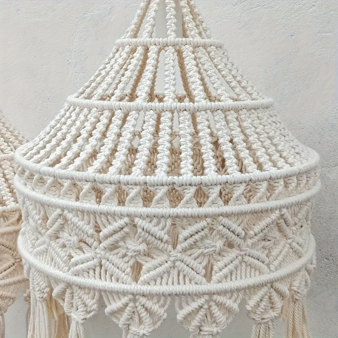 Bohemian Style Handwoven Tassel Lampshade - Large Decorative Hanging Lampshade,No Battery Required(Does not include lamp body),Handmade,Chandelier