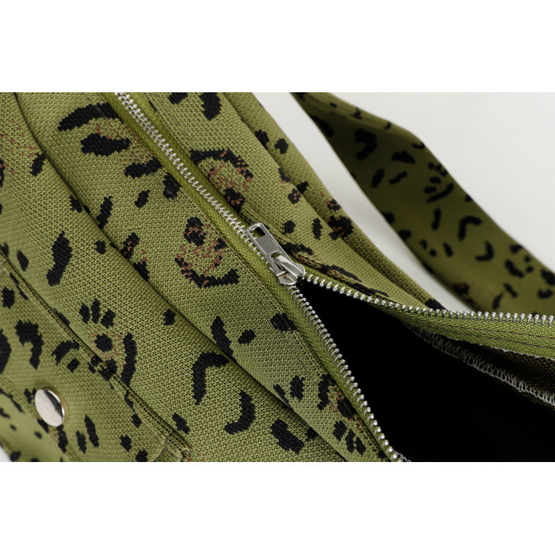 Three-Color Leopard Print Crossbody Bag ins Wind2025New Trendy Cool Retro Street Style Women's Bag Leopard Print Cotton Canvas Bag