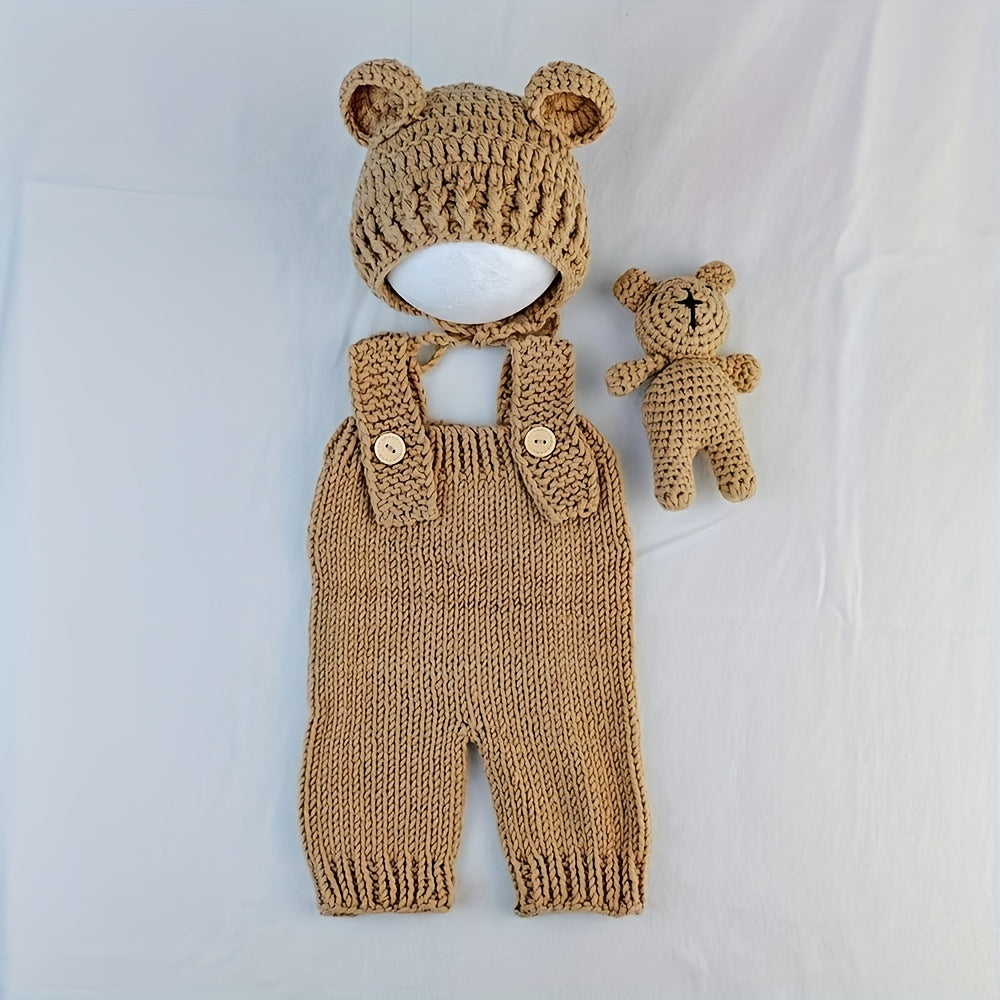 3Hand-Knitted Panda and Rabbit Newborn Photography Outfit - Shorts、Hat、Baby Boys and Girls' One-Piece ShortsSuit、Polyester Fiber、The perfect souvenir gift、Baby Clothing | Optimistic Design | Durable polyester、Baby Clothing