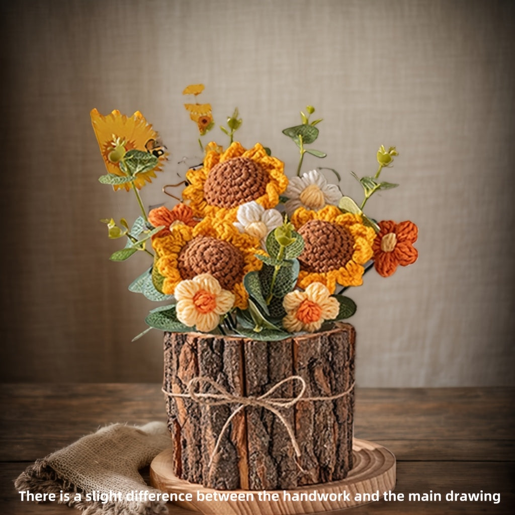 1 Handmade Crochet Sunflower Bouquet,Suitable for home decoration and desktop display,Simulated Polyester Flower,Christmas、Halloween、Easter、Thanksgiving Day、Seasonal Decorations for Valentine's Day and Mother's Day - No Battery Required