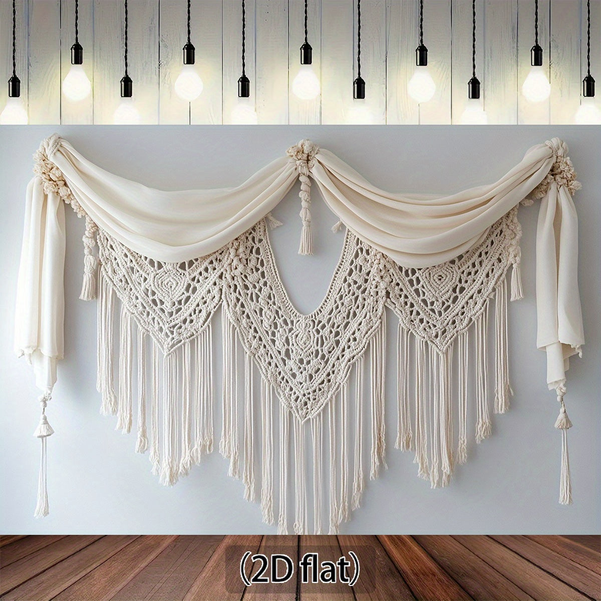 1pc Boho Jute Rope Wall Art Background,Elegant Crochet Patterns and Nodular Edges - 2D Graphic Design,White polyester,Perfect for weddings,Camera Room and Multi-Functional Decoration,No Electricity Required,Wedding Decoration | Elegant Crochet Design | Ju